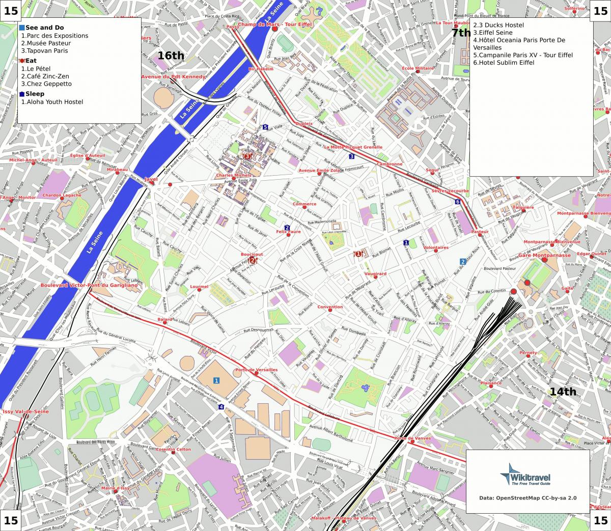 Mapa 15. arrondissement Paříže