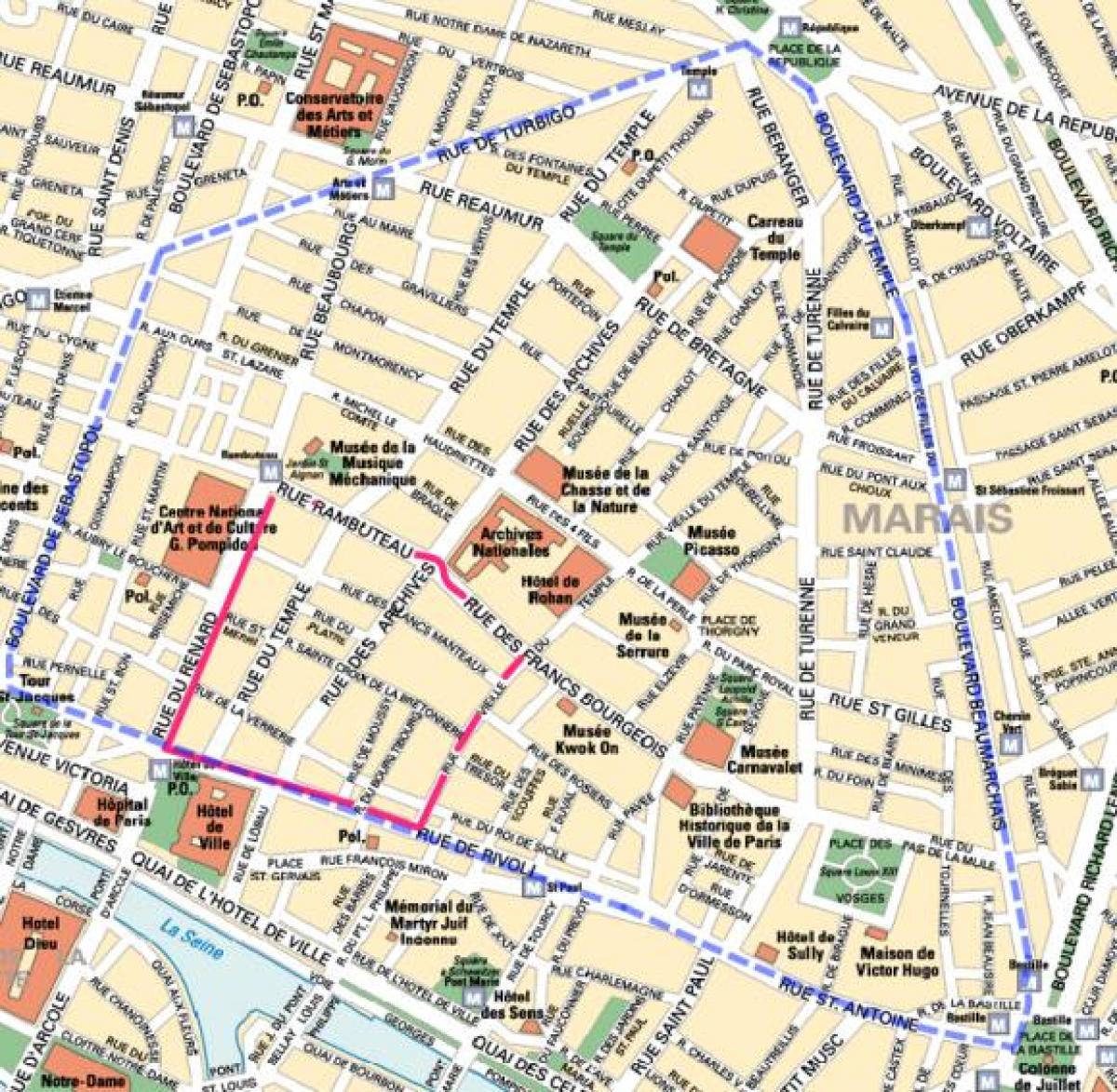 Mapa Gay čtvrti ve městě Paříž