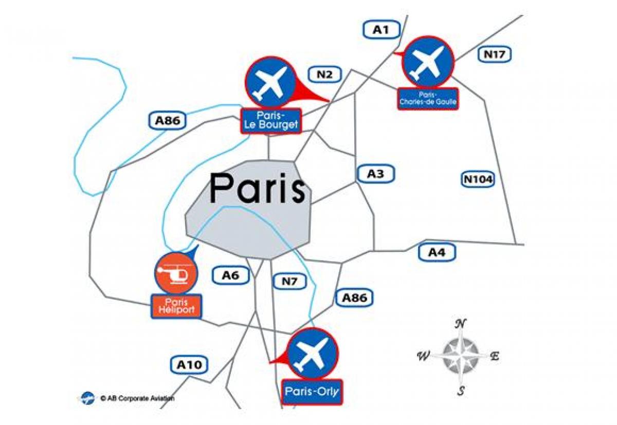 Mapa Paříže letiště