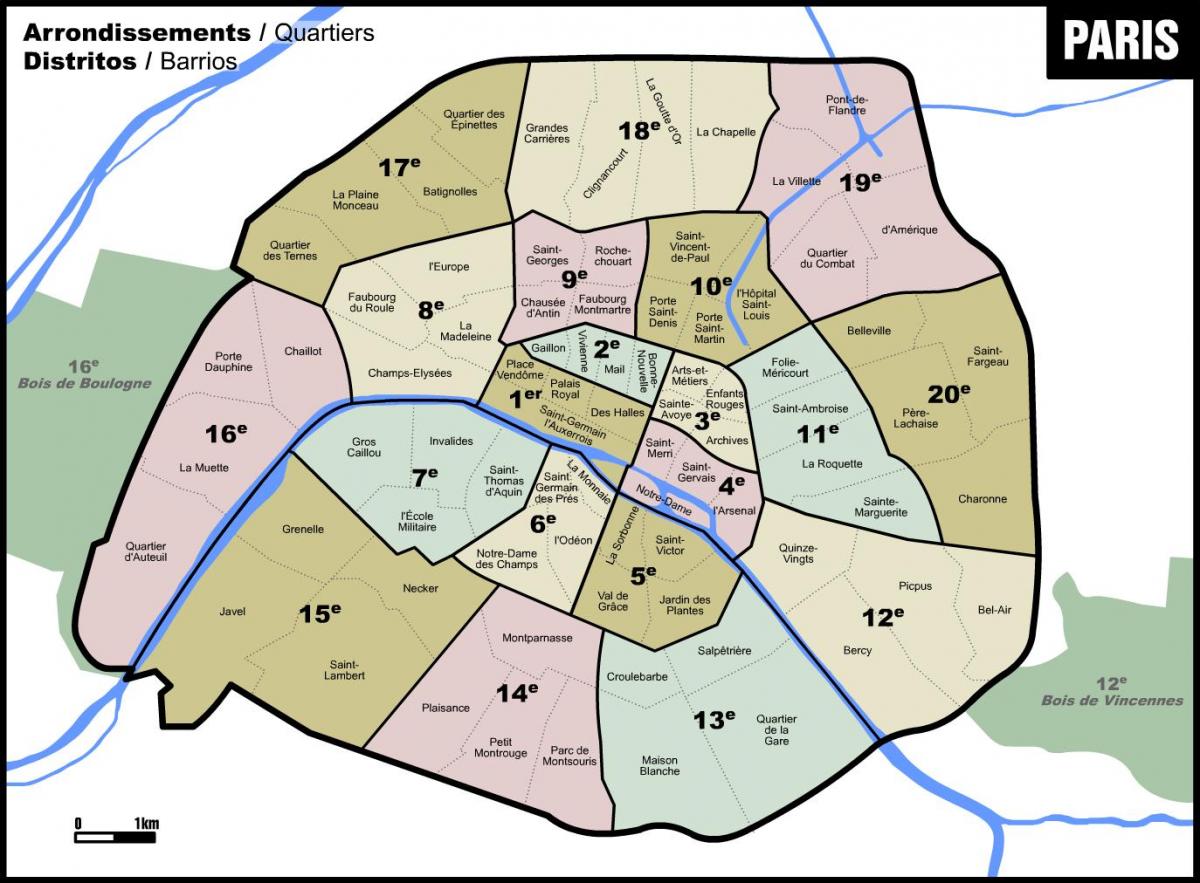 Mapa Paříže čtvrtí