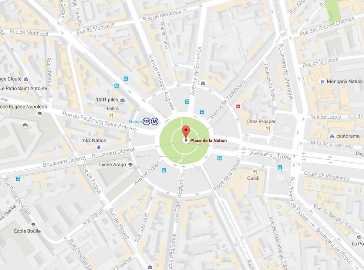 Mapa náměstí Place de la Nation