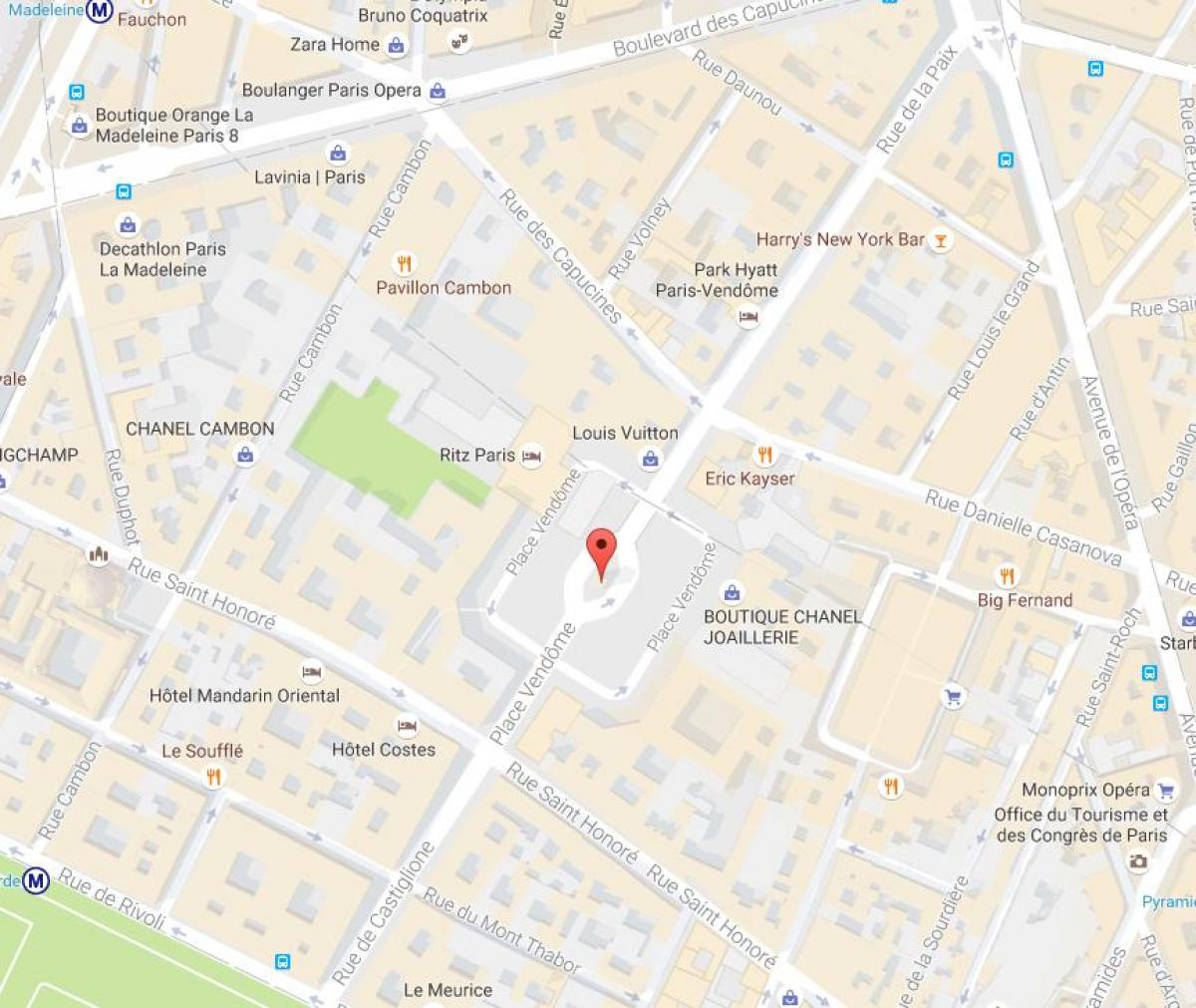 Mapa náměstí Place Vendôme