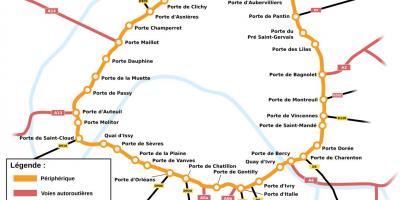Mapa městského okruhu Boulevard périphérique