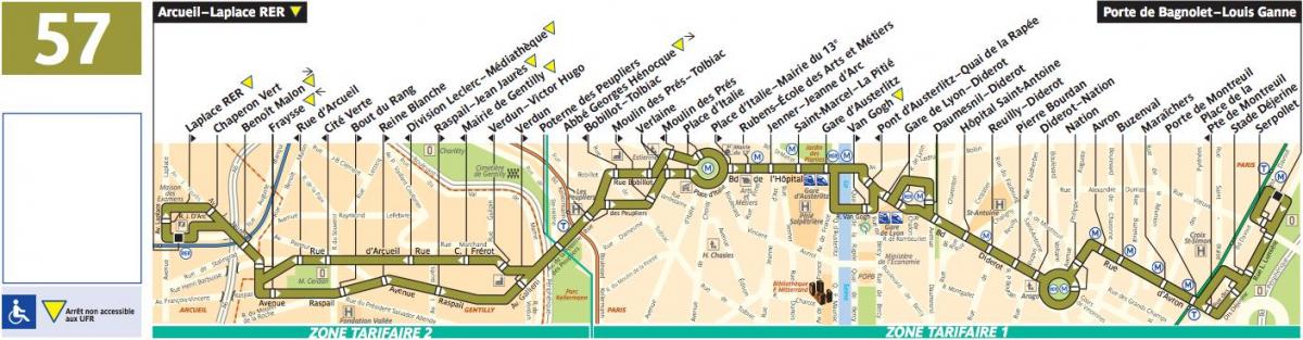 Mapa bus Paříž line 57