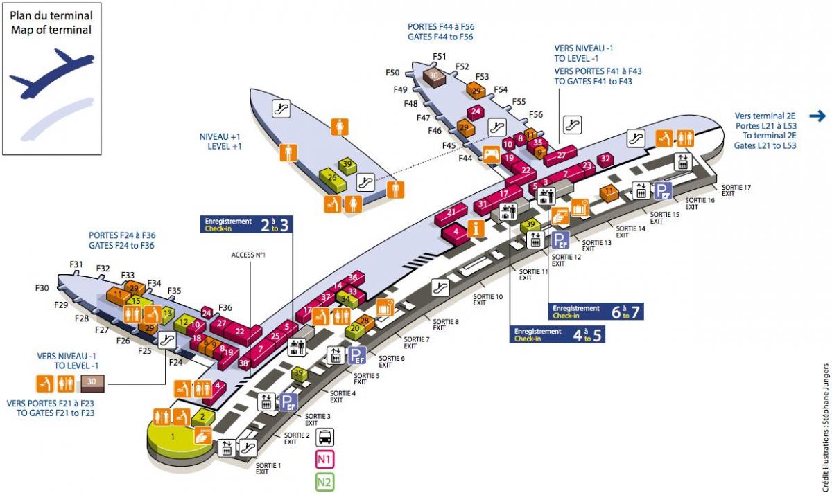 Mapa CDG letiště terminál 2F