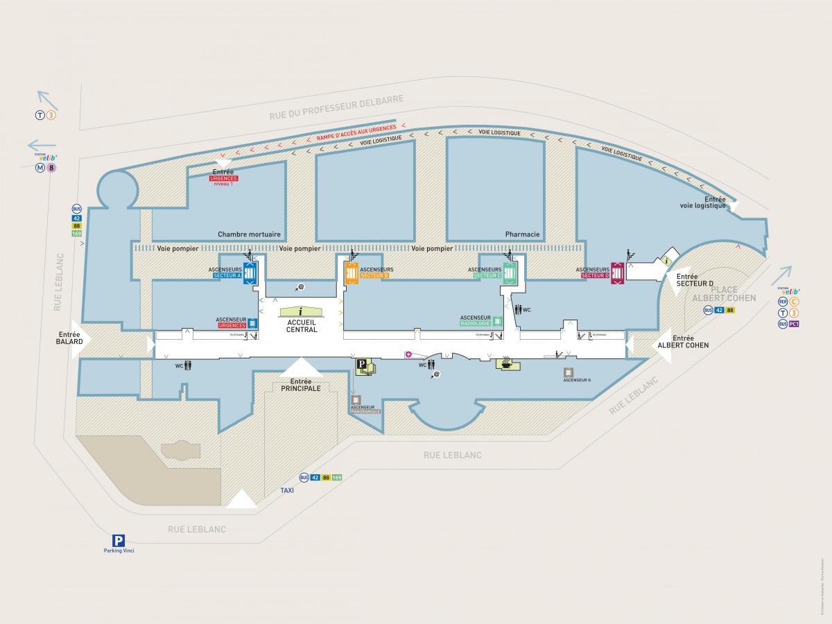 Mapa Georges-Pompidou nemocnice