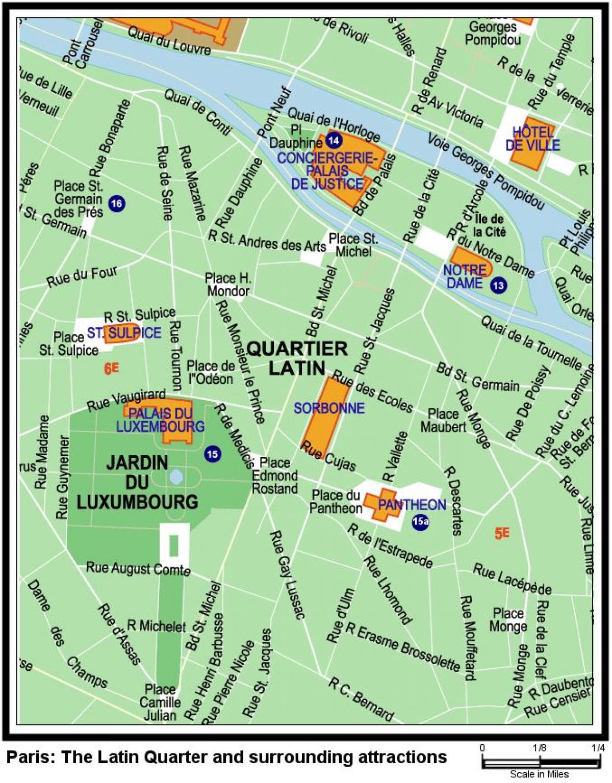 Mapa latinské Čtvrti ve městě Paříž