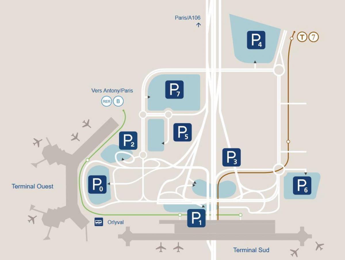 Mapa parkování na letišti Orly