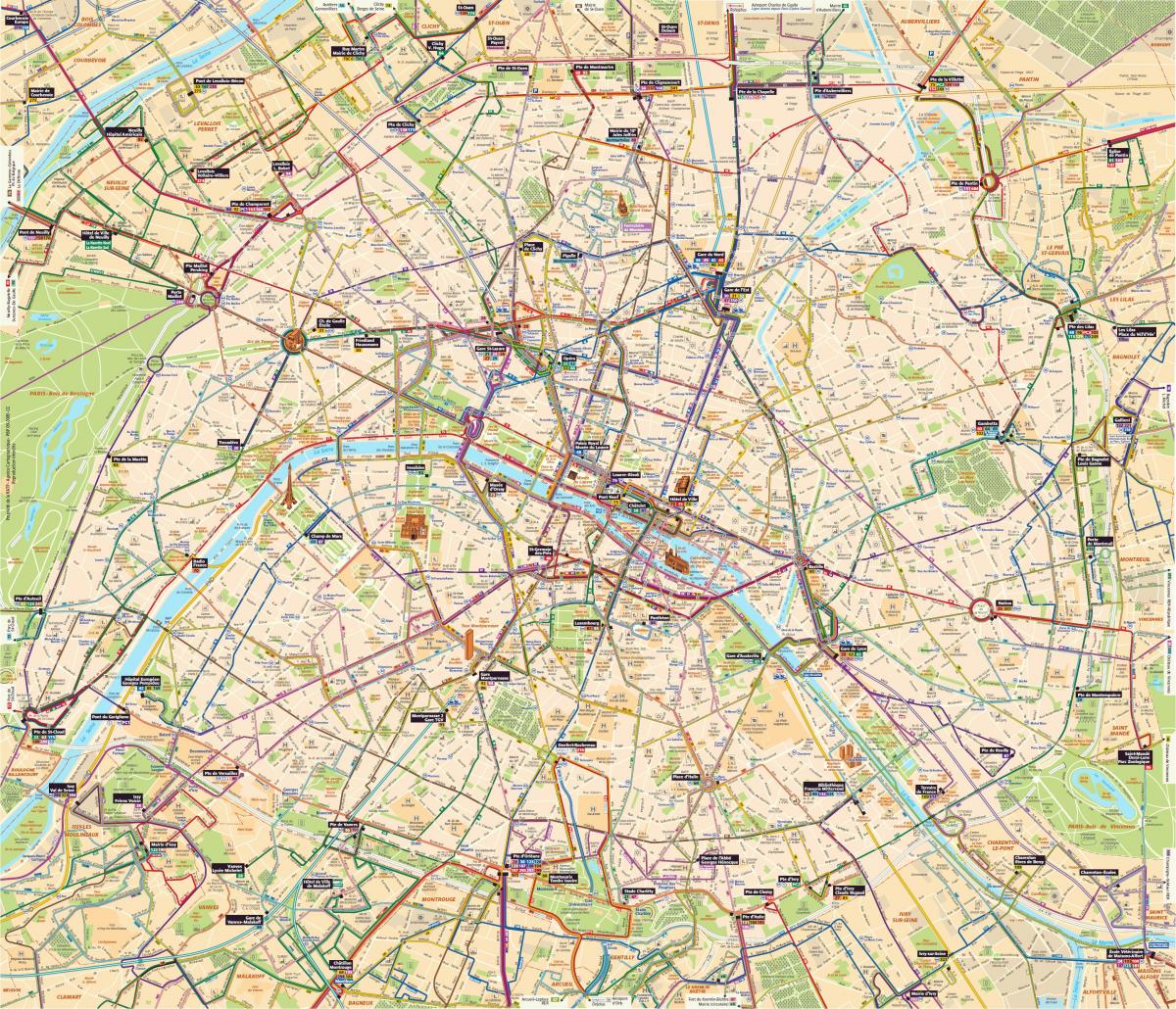 Mapa Paříže autobusem