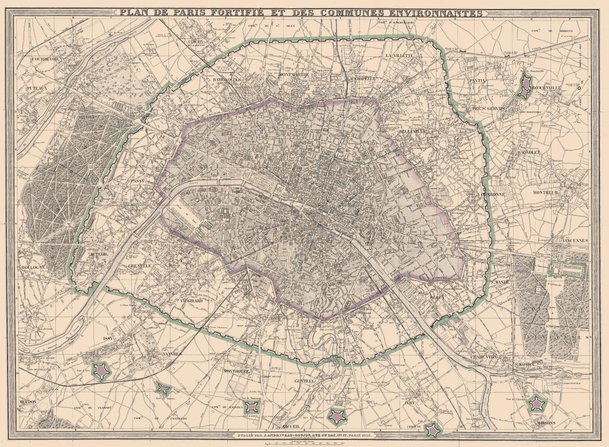 Mapa Paříž, 1850