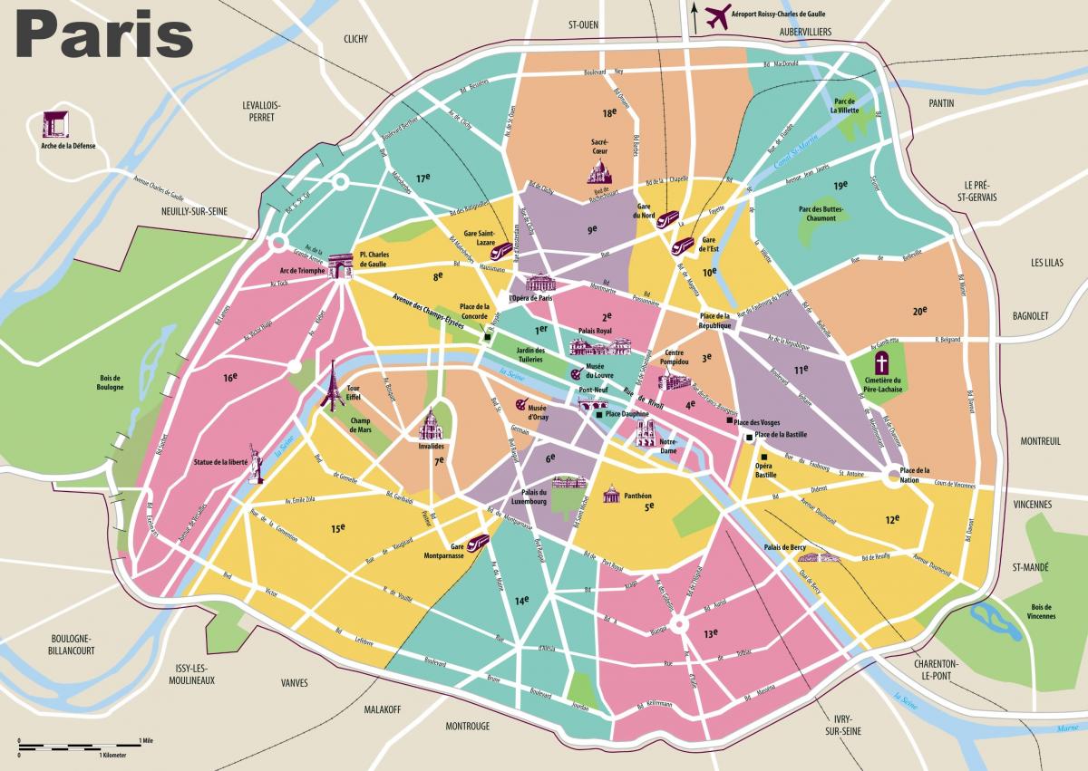 Mapa turistických atrakcí v Paříži