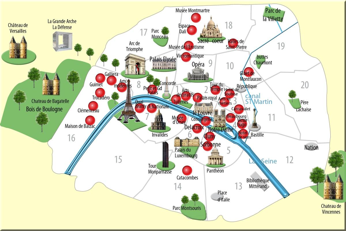Mapa paříž památky