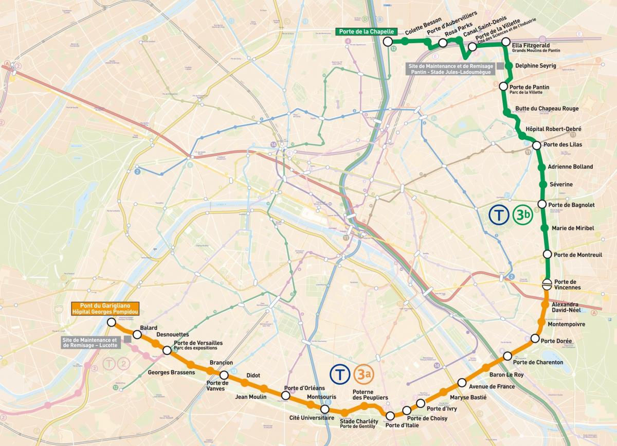Mapa Paříže Tramvaje