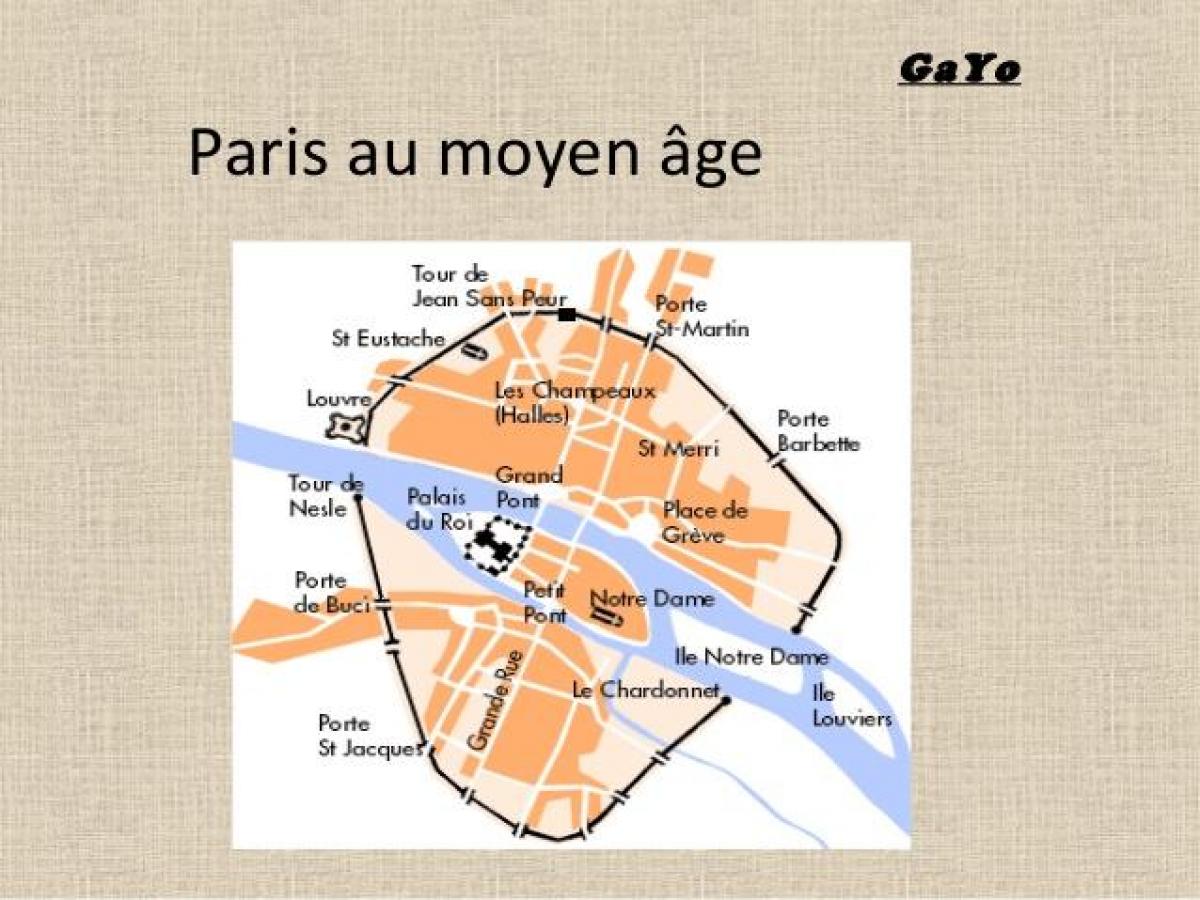 Mapa Paříže ve Středověku