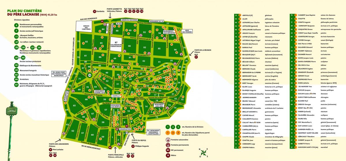 Mapa hřbitova Père-Lachaise