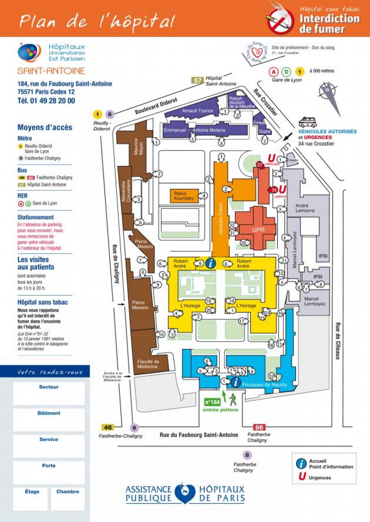 Mapa Saint-Antoine nemocnice