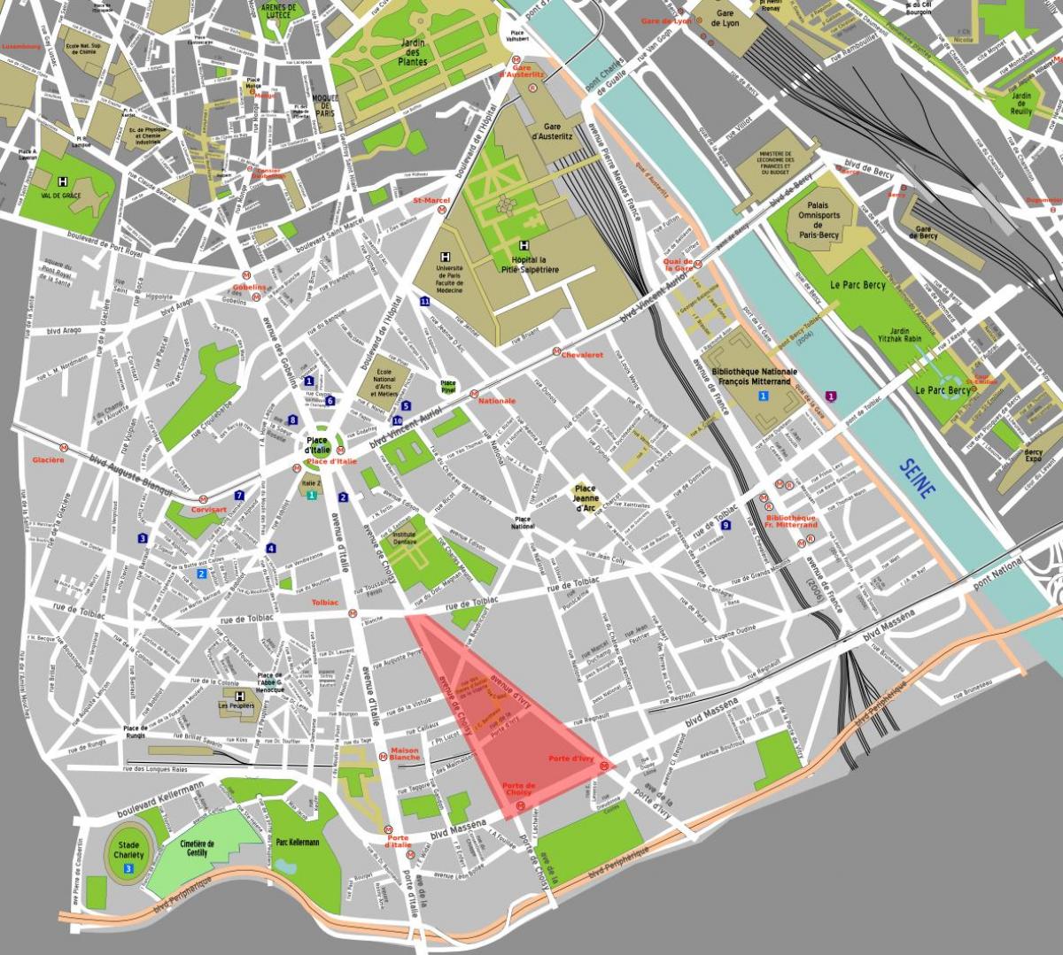 Mapa Čínské čtvrti ve městě Paříž